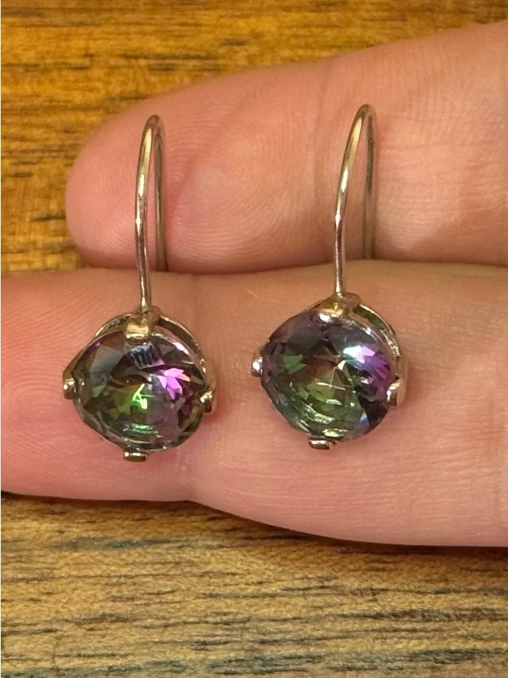 Mystic Topaz Sterling Round Drop Earrings - Picture 5 of 15